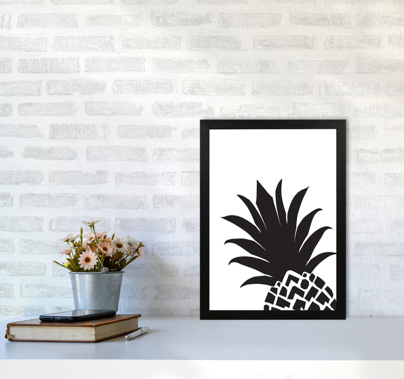 Black Pineapple 1 Modern Print, Framed Kitchen Wall Art A3 White Frame