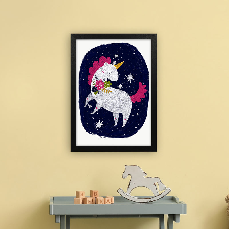 Magical Night Unicorn  Art Print by Pixy Paper A3 White Frame