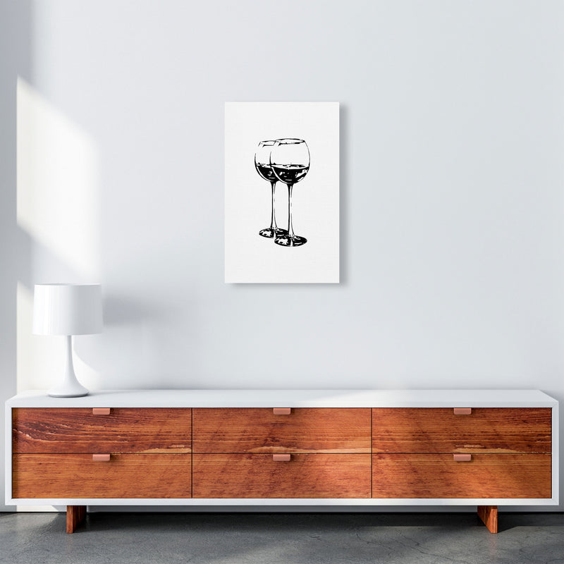 Black Wine Glasses Modern Print, Framed Kitchen Wall Art A3 Canvas