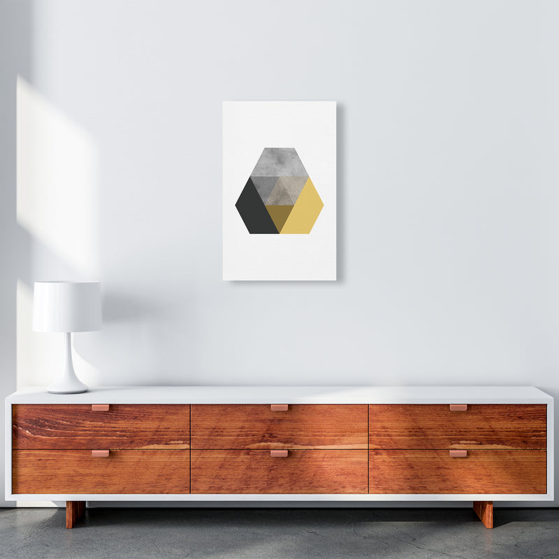Geometric Mustard And Black Hexagon  Art Print by Pixy Paper A3 Canvas