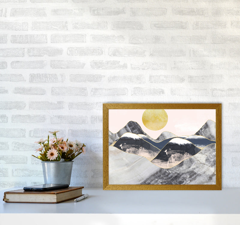 Gold Moon Navy Marble Mountains Landscape  Art Print by Pixy Paper A3 Print Only