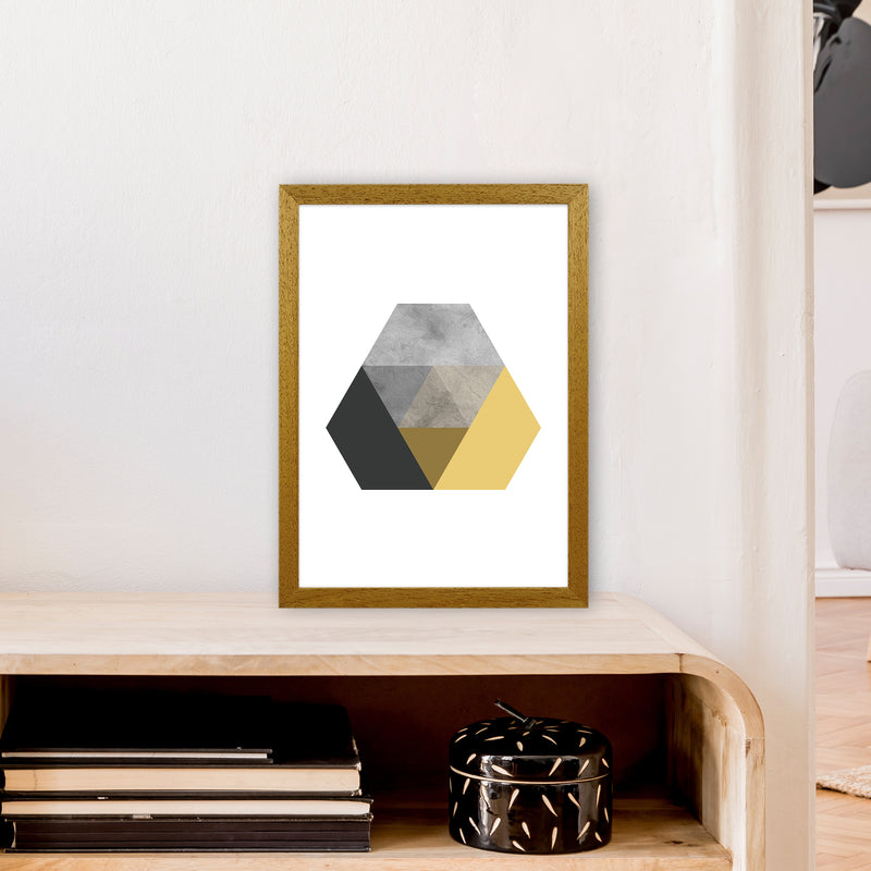 Geometric Mustard And Black Hexagon  Art Print by Pixy Paper A3 Print Only