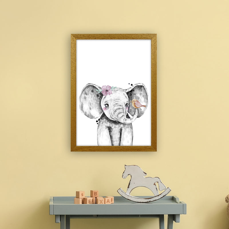 Safari Babies Elephant With Flower  Art Print by Pixy Paper A3 Print Only