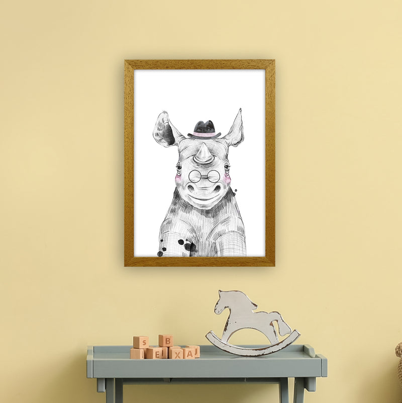 Safari Babies Rhino With Hat  Art Print by Pixy Paper A3 Print Only