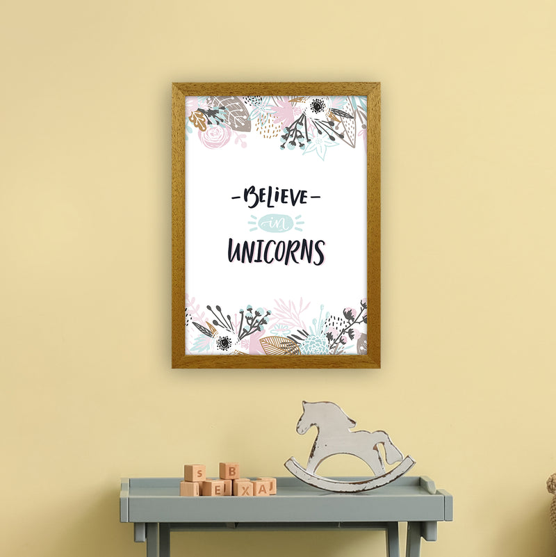 Believe In Unicorns Floral  Art Print by Pixy Paper A3 Print Only