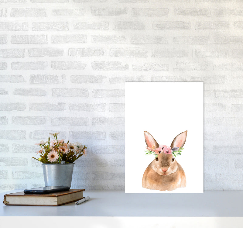 Forest Friends, Floral Cute Bunny Modern Print Animal Art Print A3 Black Frame