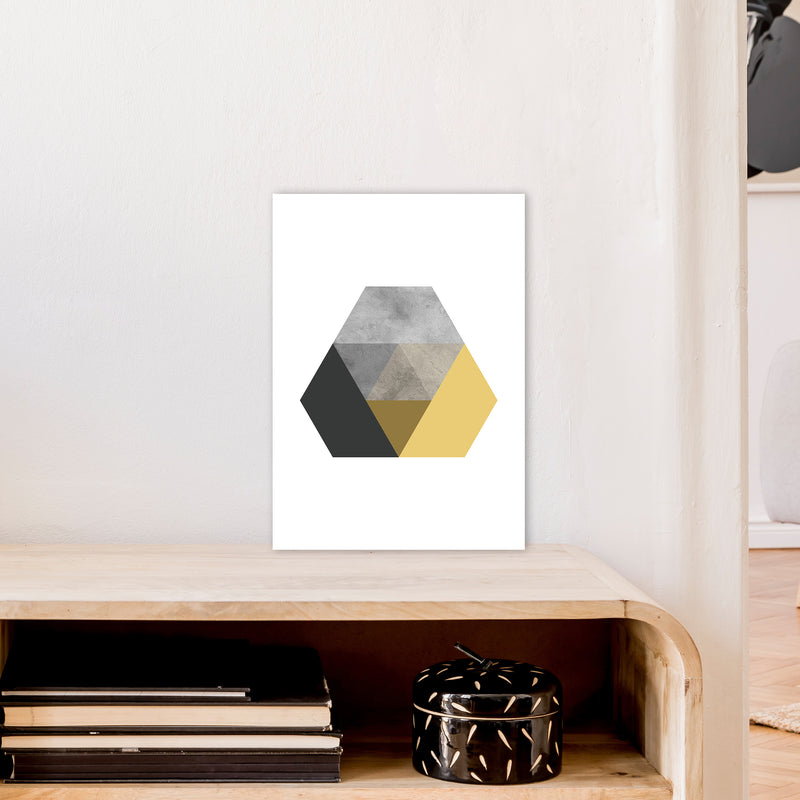 Geometric Mustard And Black Hexagon  Art Print by Pixy Paper A3 Black Frame