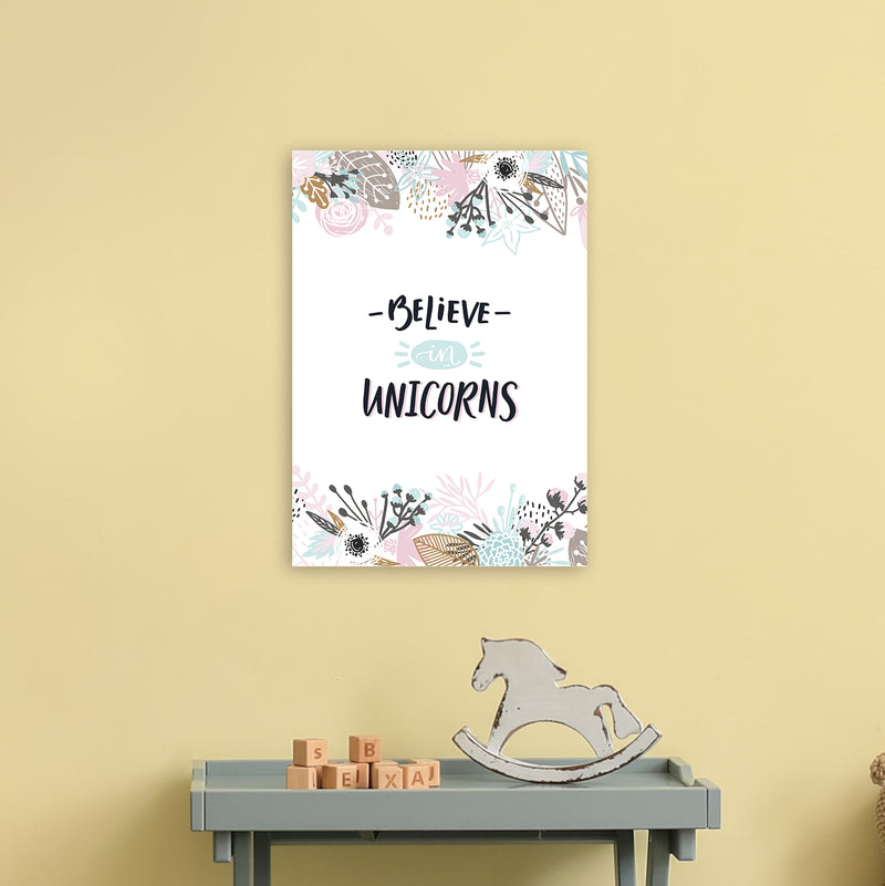 Believe In Unicorns Floral  Art Print by Pixy Paper A3 Black Frame
