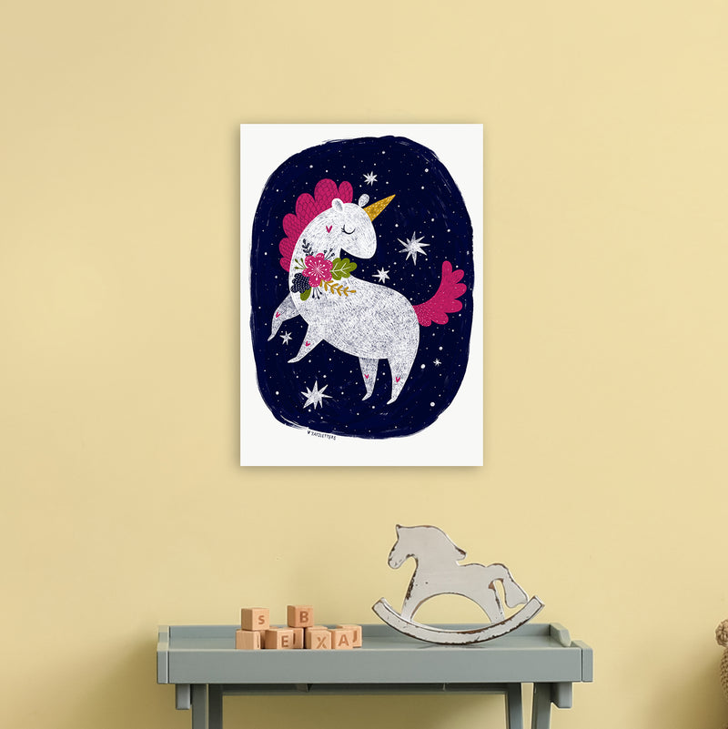 Magical Night Unicorn  Art Print by Pixy Paper A3 Black Frame