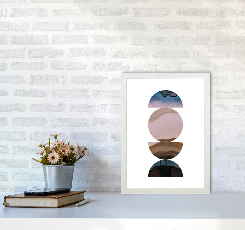 Pastel And Sand Abstract Circles Modern Print A3 Oak Frame
