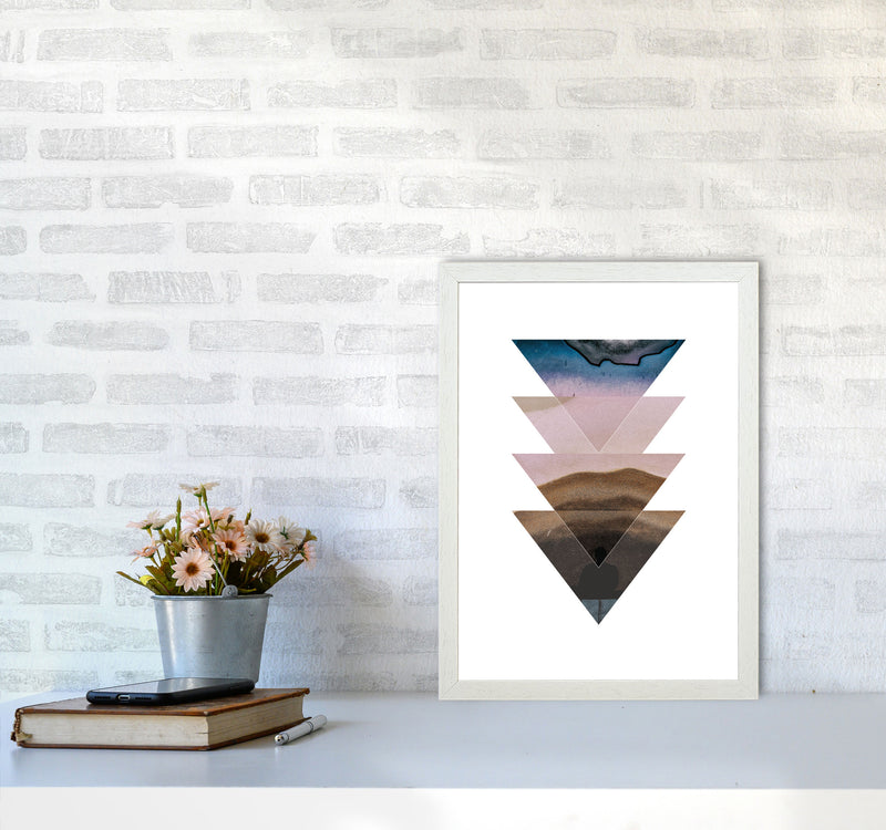 Pastel And Sand Abstract Triangles Modern Print A3 Oak Frame