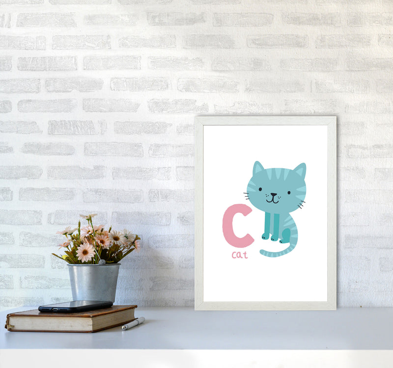 Alphabet Animals, C Is For Cat Framed Nursey Wall Art Print A3 Oak Frame