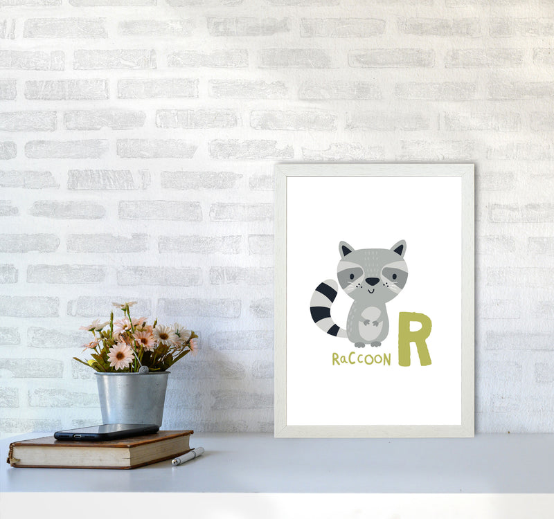 Alphabet Animals, R Is For Raccoon Framed Nursey Wall Art Print A3 Oak Frame