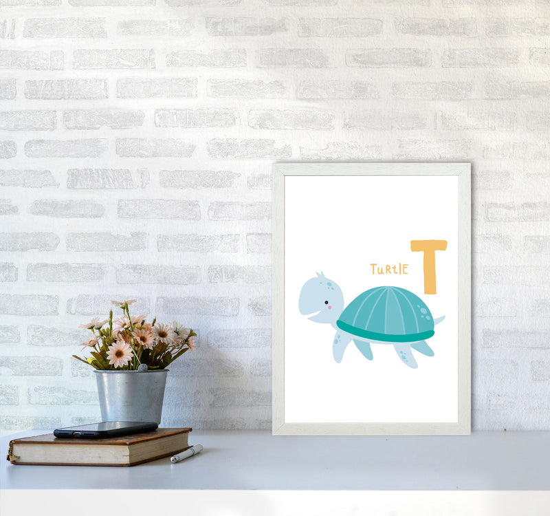 Alphabet Animals, T Is For Turtle Framed Nursey Wall Art Print A3 Oak Frame