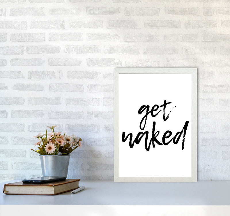 Get Naked, Bathroom Modern Print, Framed Bathroom Wall Art A3 Oak Frame