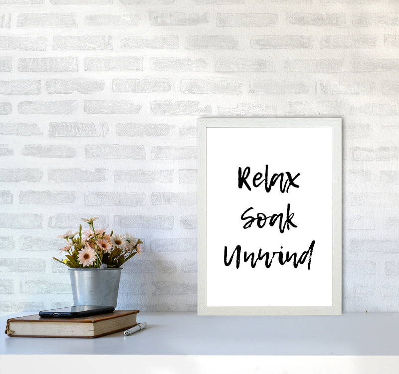 Relax Soak Unwind, Bathroom Modern Print, Framed Bathroom Wall Art A3 Oak Frame