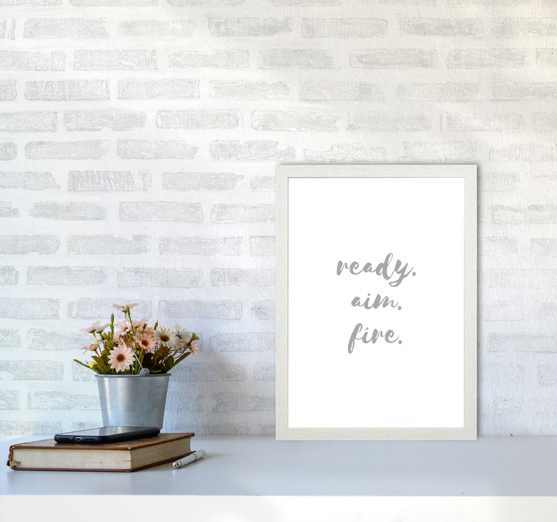 Ready Aim Fire Grey, Bathroom Modern Print, Framed Bathroom Wall Art A3 Oak Frame