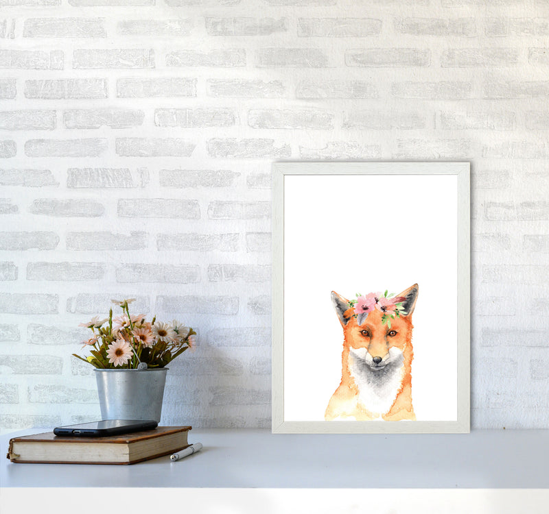 Forest Friends, Floral Fox Modern Print Animal Art Print A3 Oak Frame