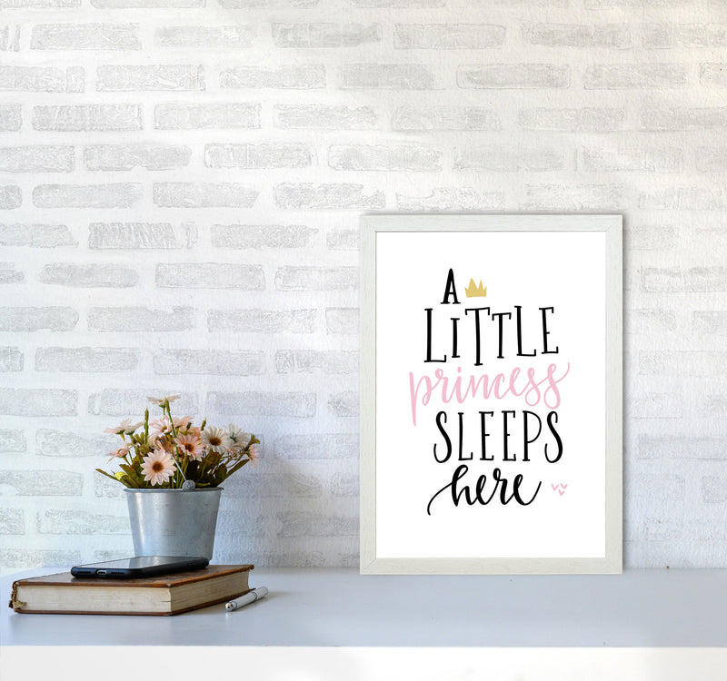 A Little Princess Sleeps Here Framed Nursey Wall Art Print A3 Oak Frame
