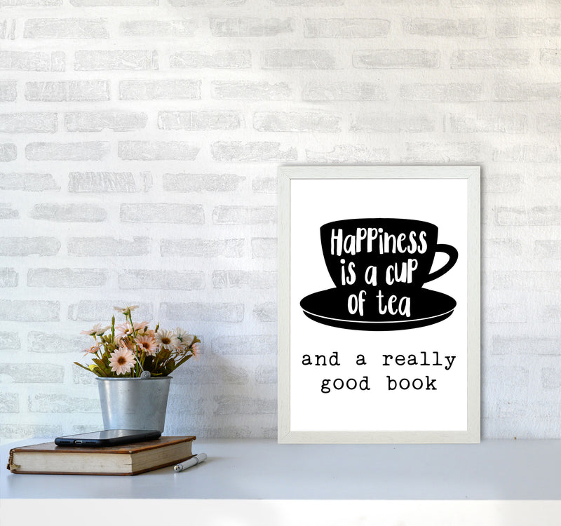 Happiness Is A Cup Of Tea Modern Print, Framed Kitchen Wall Art A3 Oak Frame