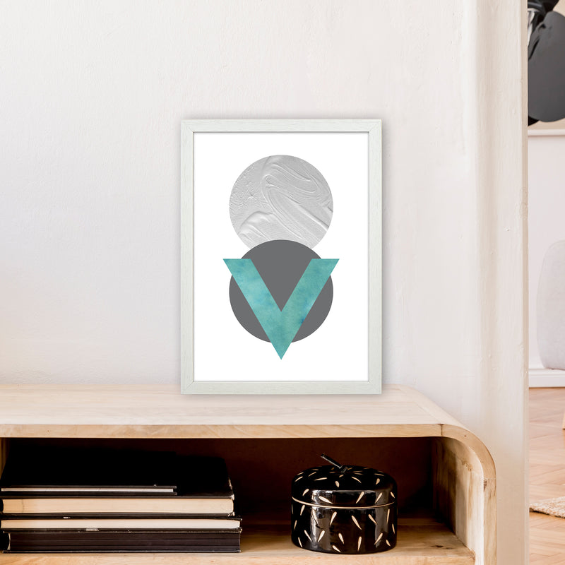 Marble Teal And Silver 1 Art Print by Pixy Paper A3 Oak Frame