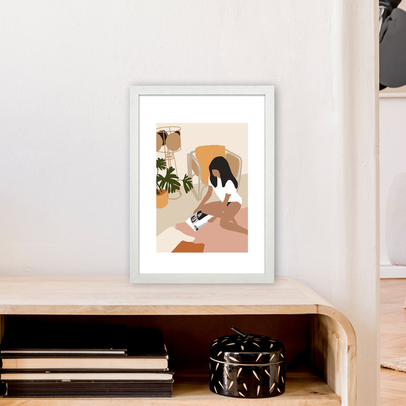 Mica Girl With Magazine N4  Art Print by Pixy Paper A3 Oak Frame