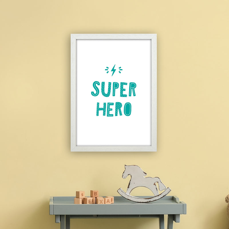 Super Hero Teal Super Scandi  Art Print by Pixy Paper A3 Oak Frame