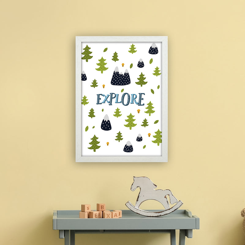 Little Explorer Trees Blue  Art Print by Pixy Paper A3 Oak Frame