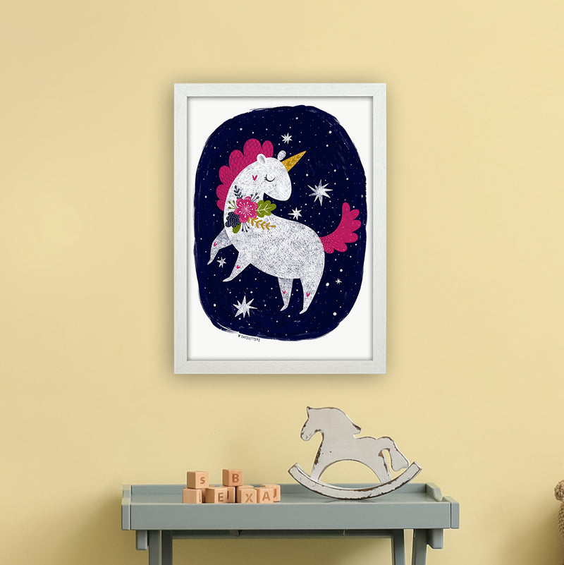 Magical Night Unicorn  Art Print by Pixy Paper A3 Oak Frame