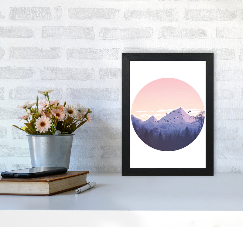 Pink Mountains Circle Abstract Modern Print A4 White Frame
