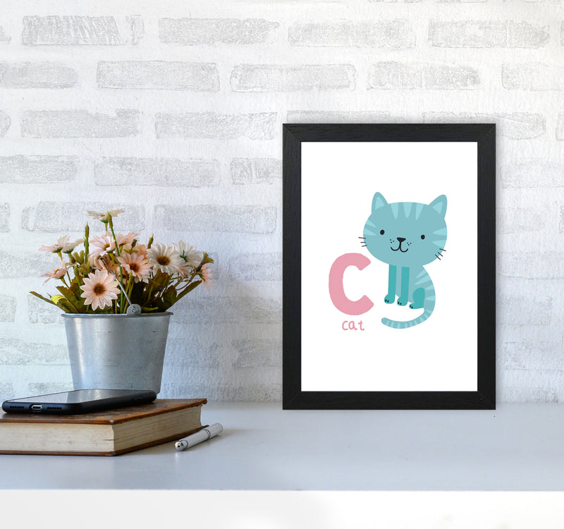 Alphabet Animals, C Is For Cat Framed Nursey Wall Art Print A4 White Frame