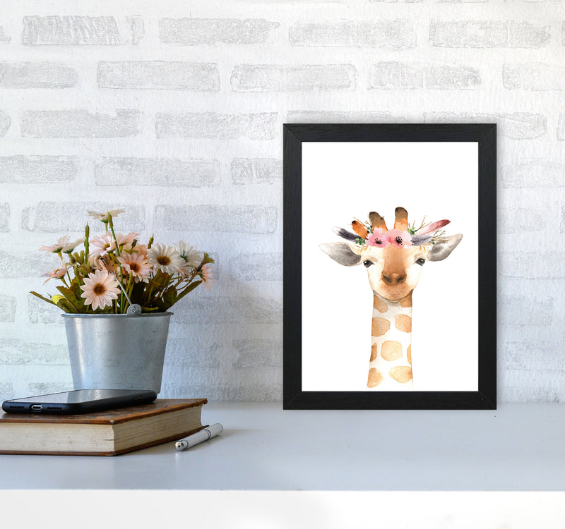 Forest Friends, Floral Cute Giraffe Modern Print Animal Art Print A4 White Frame