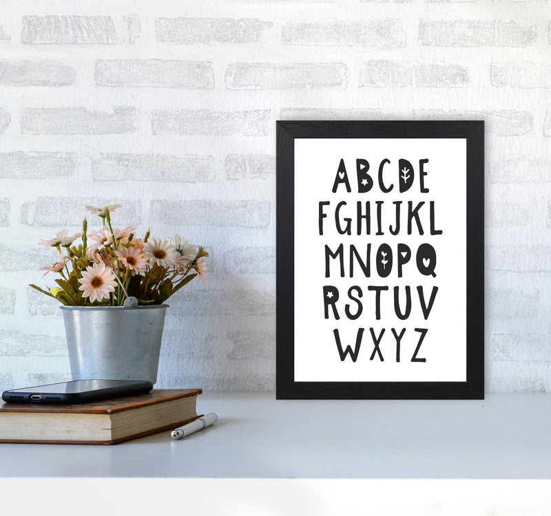 Black Alphabet Framed Nursey Wall Art Print A4 White Frame