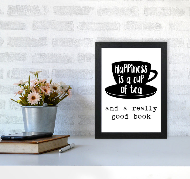 Happiness Is A Cup Of Tea Modern Print, Framed Kitchen Wall Art A4 White Frame