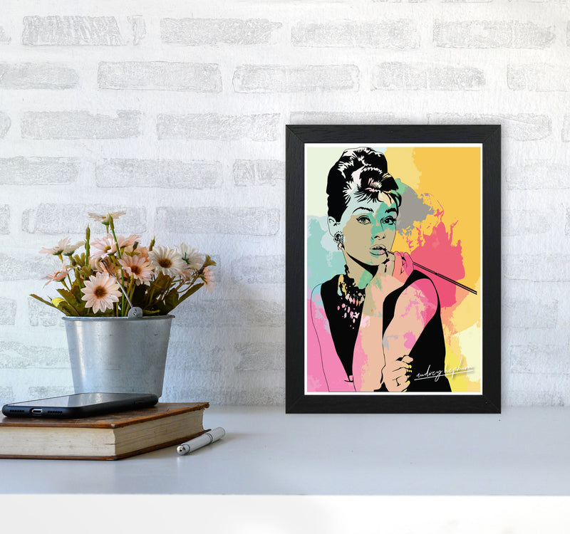 Audrey Hepburn In Colour Modern Print A4 White Frame