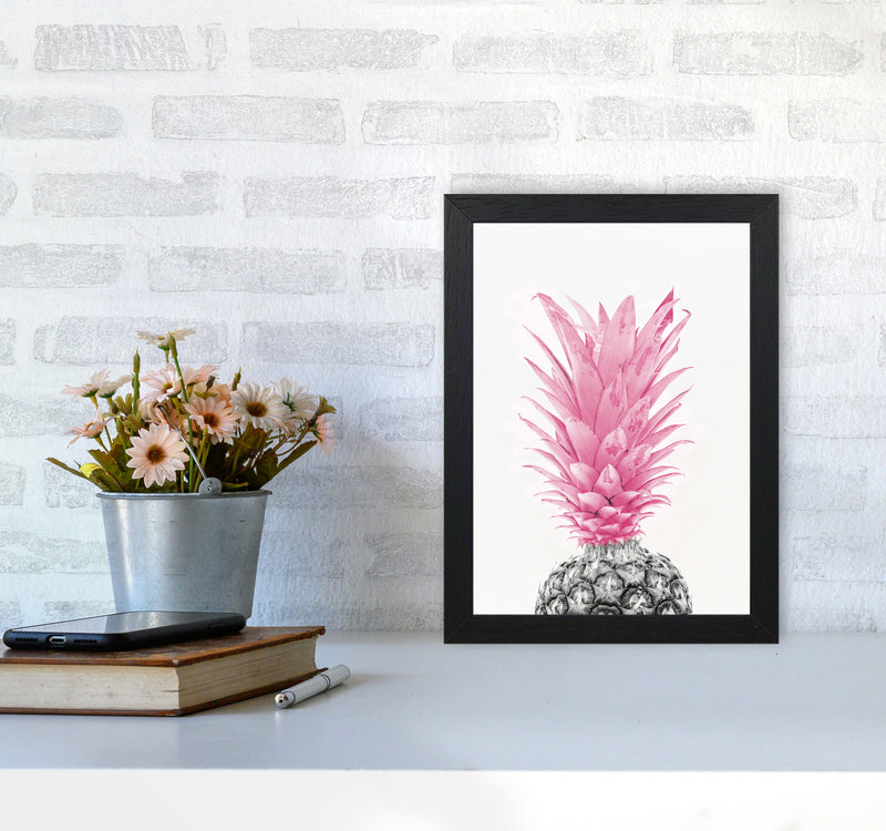 Black And Pink Pineapple Modern Print, Framed Kitchen Wall Art A4 White Frame
