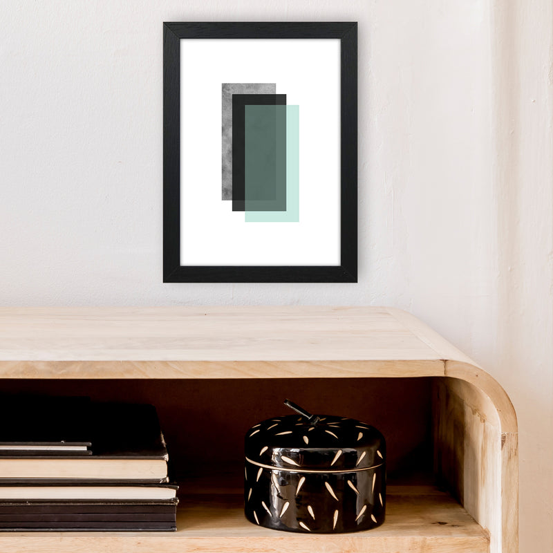 Geometric Mint And Black Rectangles  Art Print by Pixy Paper A4 White Frame