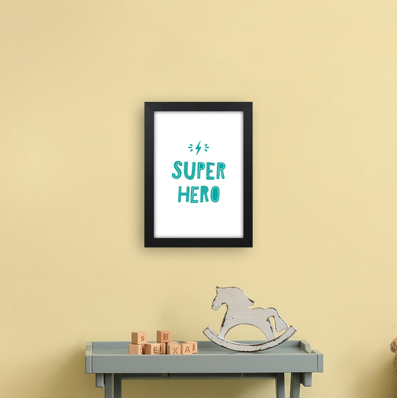 Super Hero Teal Super Scandi  Art Print by Pixy Paper A4 White Frame