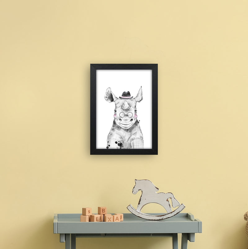 Safari Babies Rhino With Hat  Art Print by Pixy Paper A4 White Frame