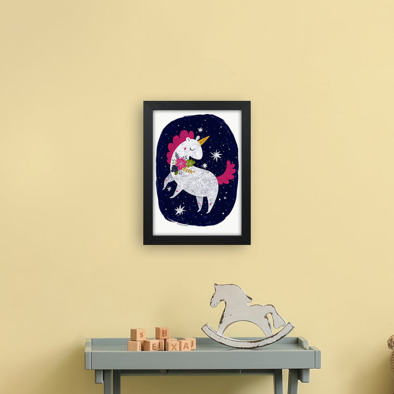 Magical Night Unicorn  Art Print by Pixy Paper A4 White Frame