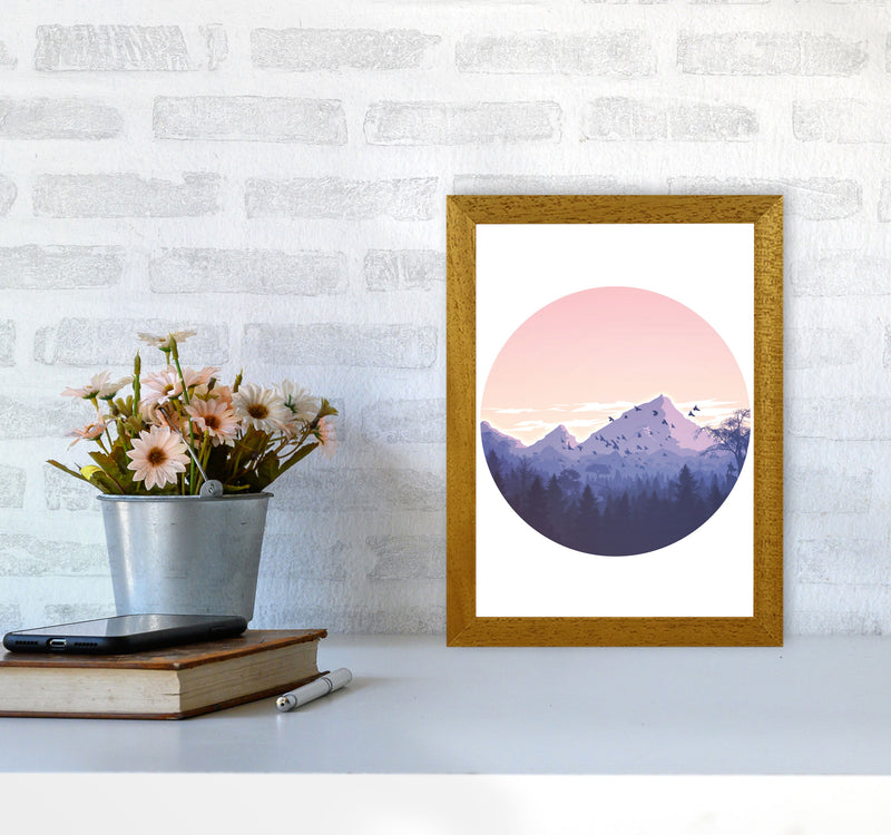 Pink Mountains Circle Abstract Modern Print A4 Print Only