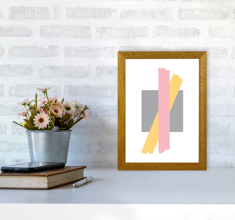 Grey Square With Pink And Yellow Bow Abstract Modern Print A4 Print Only