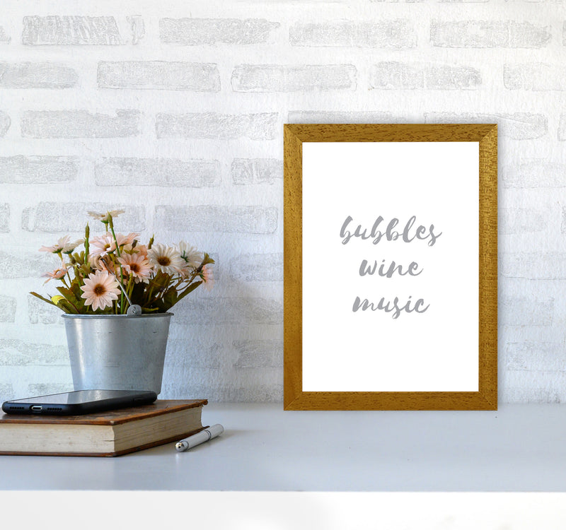 Bubbles Wine Music Grey, Bathroom Framed Typography Wall Art Print A4 Print Only