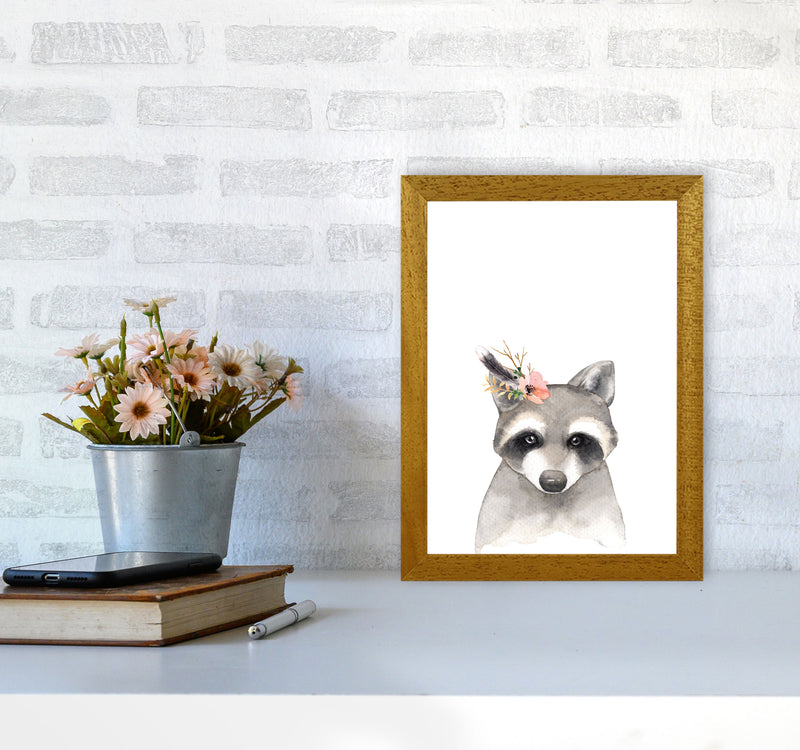 Forest Friends, Floral Cute Raccoon Modern Print Animal Art Print A4 Print Only