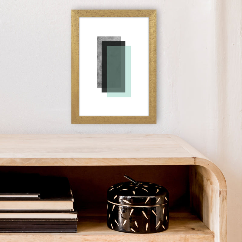 Geometric Mint And Black Rectangles  Art Print by Pixy Paper A4 Print Only
