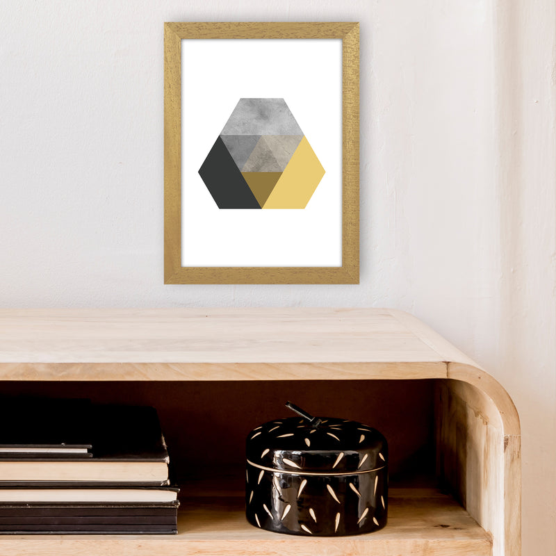 Geometric Mustard And Black Hexagon  Art Print by Pixy Paper A4 Print Only