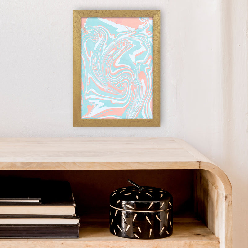 Liquid Mix Turquoise And Salmon  Art Print by Pixy Paper A4 Print Only