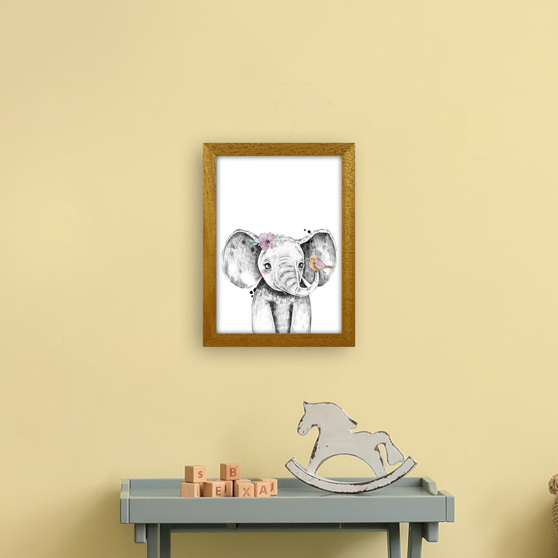 Safari Babies Elephant With Flower  Art Print by Pixy Paper A4 Print Only
