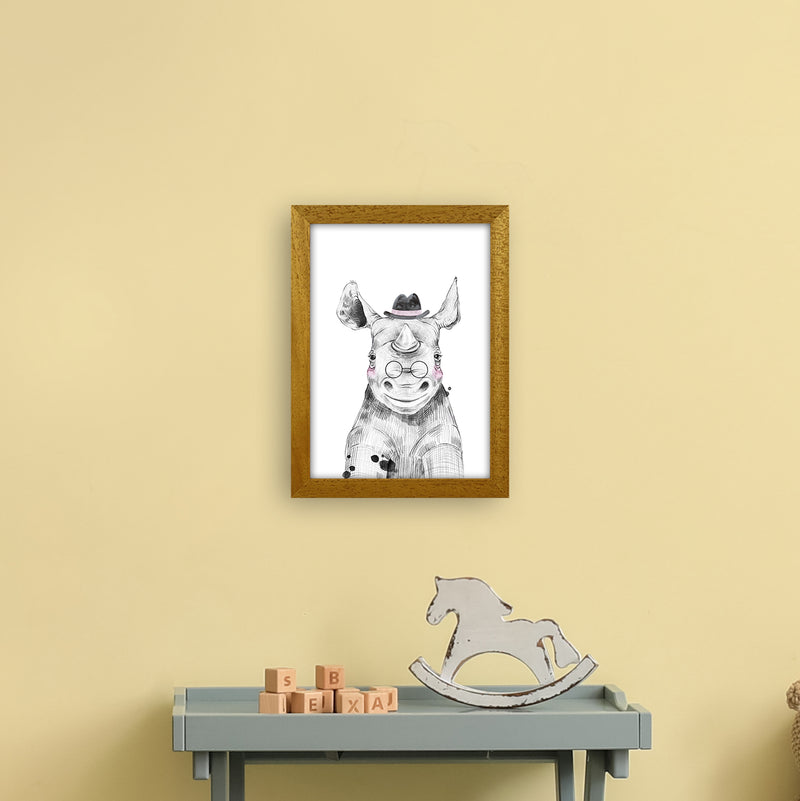 Safari Babies Rhino With Hat  Art Print by Pixy Paper A4 Print Only