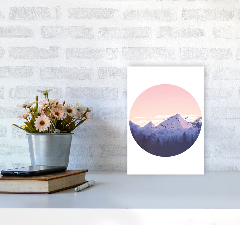Pink Mountains Circle Abstract Modern Print A4 Black Frame